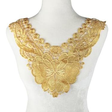 Imagem de Carytalee 2 peças de apliques de flores de renda amarela costurados em acabamento bordado para costura faça você mesmo, artesanato, roupas, vestido de casamento, aplique de decoração, 35 x 39 cm