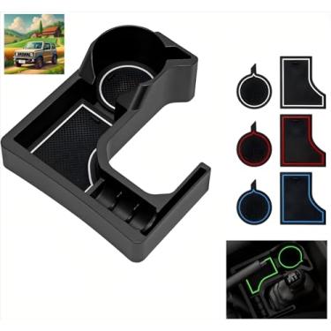 Imagem de Peach Fairyers Bandeja organizadora de console central para Suzuki Jimny JB64W/JB74W Sierra (2018-2025) | Organizador de carro de ajuste personalizado com suporte de copo, tapetes antiderrapantes