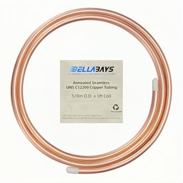 Imagem de BELLA BAYS Tubo de cobre 5/20.3 cm OD x 1.4 cm ID x 1.5 m, 99,9% C12200 ASTM B280 Refrigeration ACR Tubing Seamless Soft Coil Round T2 Tubo de cobre puro para sistema HVAC, geladeira, indústria, faça