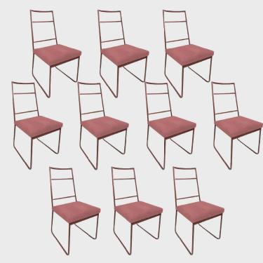 Imagem de Kit 10 Cadeiras Sala de Jantar Escritório Office Stark Industrial Ferro Bronze Suede Rose Gold - Ahz Móveis