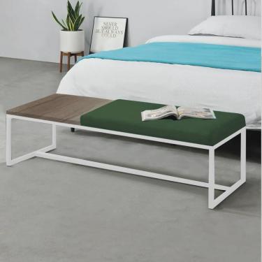 Imagem de Calçadeira Recamier Londres 195cm Industrial Branco Suede Verde Tampo Quadrado mdf Nogal - Ahz Móveis