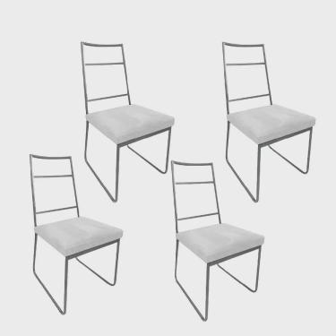 Imagem de Kit 04 Cadeiras Sala de Jantar Escritório Office Stark Industrial Ferro Cinza Sintético Branco - Ahz Móveis