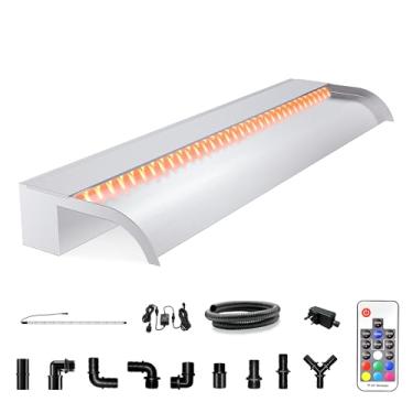 Imagem de Longrun Fonte De Piscina Em Cascata, Vertedouro Em Cascata De Aço Inoxidável Longrun Para Piscinas E Lagos - Recurso Aquático Decorativo De 35,4" De Largura Para Piscinas, Lagos De Carpas E Jardins