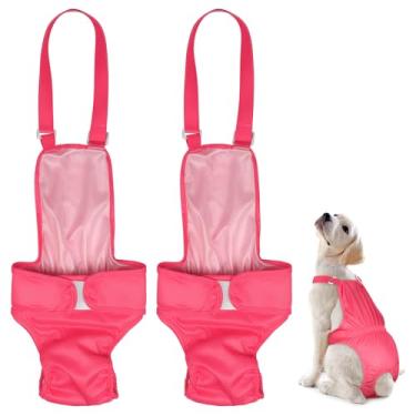 Imagem de DQGHQME Fraldas Para Cães Fêmeas, Pacote Com 2: Calcinhas Menstruais Com Suspensórios Laváveis, Reutilizáveis E Ajustáveis Para Cães De Médio Porte - Macacões De Roupa Íntima Sanitária Resistente Ao