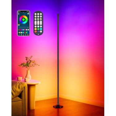 Imagem de JarryStart Luminária De Canto Led, Luminária De Canto De 65" Com Mudança De Cor E Controle Remoto, Luminária De Chão Rgb Regulável Com Sincronização Musical, Luminária De Chão Moderna E Inteligente
