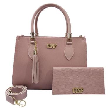 Imagem de Bolsa Feminina Média de Ombro + Carteira Kit Com 2 Peças - CINF, Rose