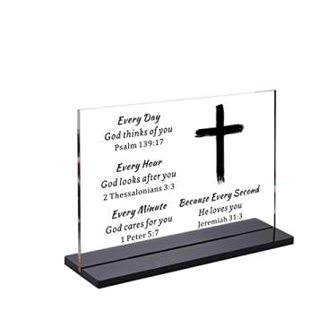 Imagem de AMBREGRISSUN Presentes religiosos cristãos para mulheres presentes de confirmação de batismo católico para ela homens placa de mesa versículo bíblico inspirador presentes de igreja para adolescentes