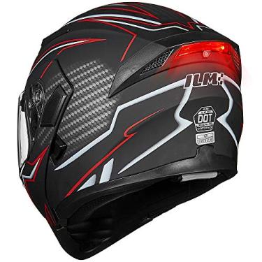 Imagem de ILM Capacete de rosto completo modular flip up com viseira dupla para motocicleta DOT modelo 902Ls (P, preto vermelho - LED)
