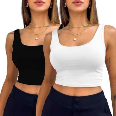 Imagem de KIT2-001 Kit 2 Cropped Feminino Top Liso Regata - TRIBO MODA, PRETO E 