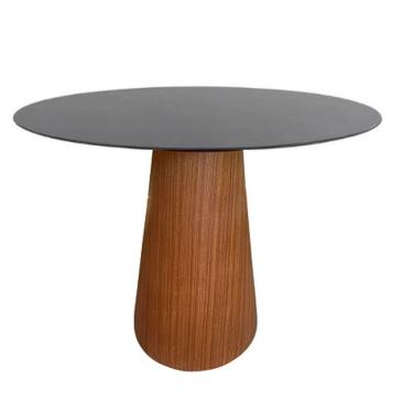 Imagem de Mesa De Jantar Cone 80 Cm Base Madeira Natural Mogno E Tampo Laqueado Cor Preto