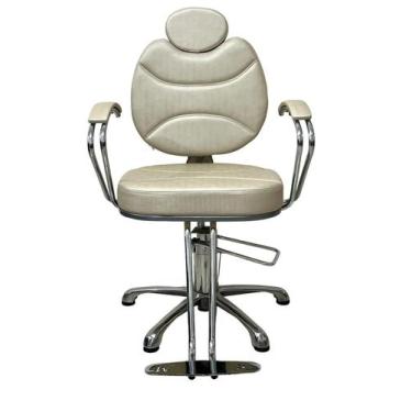 Imagem de Cadeira Poltrona Reclinável Hidráulica Para Salão Estofado Bege - Move