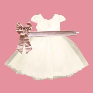 Imagem de Vestido longo Off White com Faixa e Laço NUDE Infantil Festa elegância