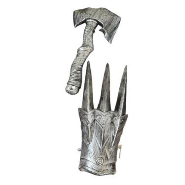 Imagem de Fantasia Guerreiro Medieval Luva + Machadinha Prata Kit - Genérica