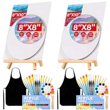 Imagem de Kit de pintura para encontros noturnos, 62 peças de pincéis de pintura detalhados, painéis de lona com cavalete de madeira, tinta acrílica de 12 cores, aventais de arte em tela circular, suprimentos