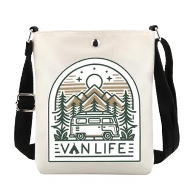 Imagem de POFULL Camper Life Bolsa Corssbody Presente de Viajante Presente Amante Natureza Presente Camper Van Enthusiast Messenger Bag, Vanli