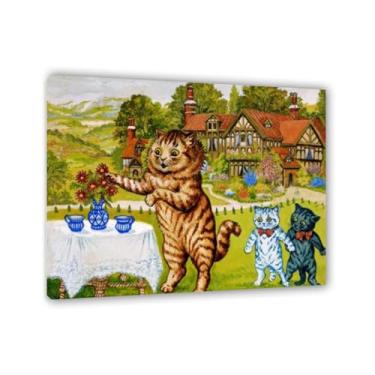 Imagem de Pôster Louis Wain Cat Print two-jugs-of-milk arte de parede gato psicodélico Louis Wain arte em tela para quarto, sala de estar, cozinha e escritório 95 x 80 cm (37 x 31 polegadas) emoldurado