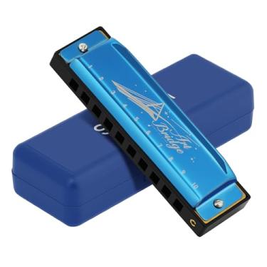 Imagem de Gaita Blues para crianças e adultos em chave C - Órgão bucal diatônico autêntico de 10 furos e 20 tons para melodias com alma - ideal para iniciantes, profissionais e estudantes (azul, azul de 10