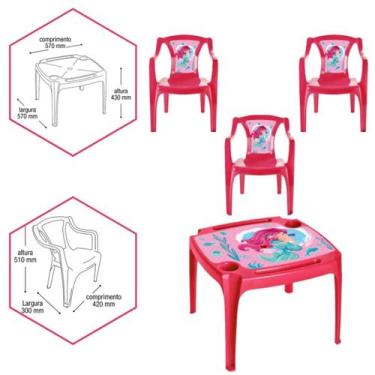Imagem de Kit Mesa e 3 Cadeira Infantil Atividades Educativa Rosa Sereia Label -