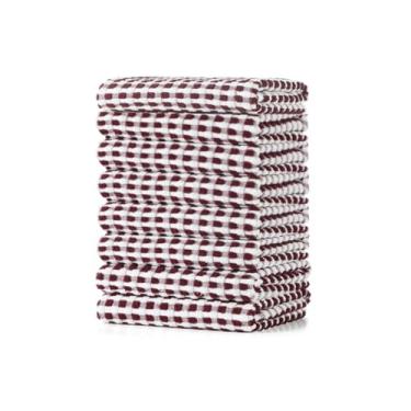 Imagem de SALAS Toalhas de prato de algodão para pratos de secagem de cozinha, panos de cozinha felpudos, treliça com laço para pendurar, 40 x 66 cm, 8 pacotes, vermelho