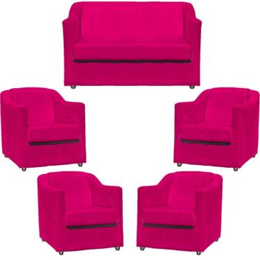 Imagem de Kit Namoradeira Decorativa + 4 Poltronas Para Sala Manicure Recepção Consultório Mila Suede