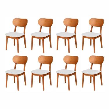 Imagem de Kit 8 Cadeiras de Madeira Maciça, Multilaminada e Estofada Letícia Espresso Móveis Champagne/Off White