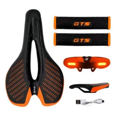 Imagem de Selim Vazado Bike Mtb Gts C/ Led Sinalizador Banco + Manopla, Laranja