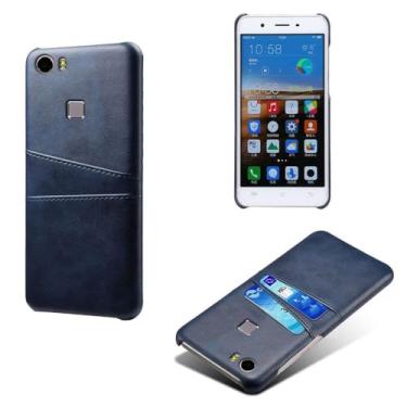Imagem de Capas Compatível com VIVO X play 5,Caso de couro PU-Tampa de telefone a prova de choque com 2 slots de cartão,Proteção anti-impressão digital e anti-gota-Blue