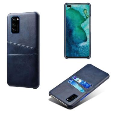 Imagem de Capas Compatível com Huawei Honor V30 Pro,Caso de couro PU-Tampa de telefone a prova de choque com 2 slots de cartão,Proteção anti-impressão digital e anti-gota-Blue