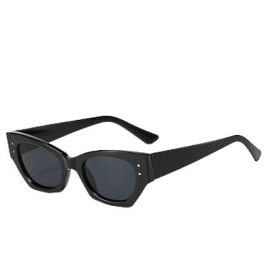 Imagem de HPIRME Óculos de sol da moda retrô feminino pequeno retangular (preto)