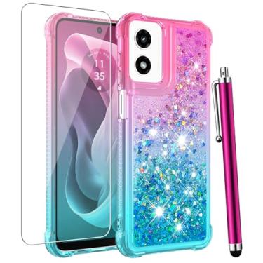 Imagem de CAIYUNL Capa para celular Motorola Moto G Stylus 5G 2024 com película protetora, brilhante, líquido, flutuante, fofa, feminina, feminina, fina, TPU (poliuretano termoplástico) macio à prova de choque