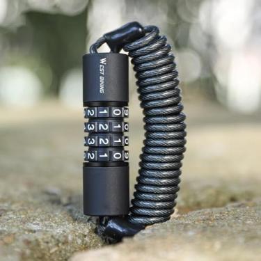 Imagem de Capacetes de bicicleta de segurança de segurança de bicicleta travas de elasticidade antitheft 4 dígitos de 4 dígitos senha de bicicleta de bicicleta de aço de aço de bloqueio (Preto e laranja)