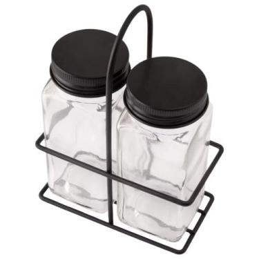 Imagem de Kit Porta Temperos de Vidro Duplo com Suporte 120ml Saleiro e Pimentei