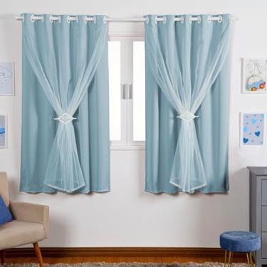 Imagem de Cortina Para Quarto Infantil 2.70x1.70 Tecido Blackout Liso Com Voal Indicado para Varão até 2,00m