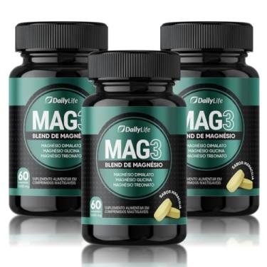 Imagem de Kit 3x Magnesio Mag 3 Dimalato Treonato Glicina Magnesium 1000mg 100% Puro 60 Comprimidos Mastigaveis Sem Glúten Sabor Maracujá