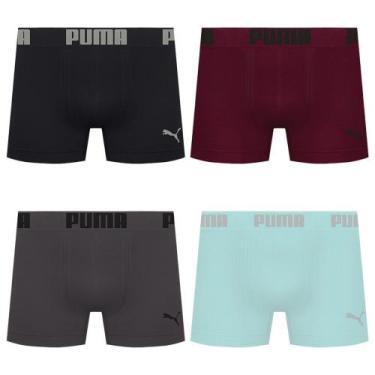 Imagem de Kit 4 Cuecas Puma Boxer Sem Costura Masculina, Preto, Verde, G