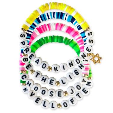 Imagem de Luxe Jewish Life Conjunto de 4 pulseiras | Choose Joy, Spread Kindness, Be the Light, Kvell Often | Pulseiras judaicas elegantes | Presentes judaicos para mulheres | Joias judaicas divertidas e