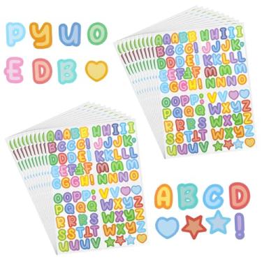 Imagem de 1800 peças de adesivos coloridos do alfabeto, adesivo autoadesivo de letras de garrafa de água adesivo à prova d'água desenho animado coração números estrelas símbolos adesivos decalque para