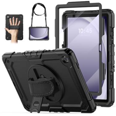 Imagem de WEGLS Capa para tablet Samsung Galaxy Tab A9+/A9 Plus 5G de 28 cm com protetor de tela, alça de mão giratória 360 e suporte (preto)