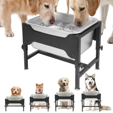 Imagem de YUEPET Tigela de água elevada para cães de 3 galões para cães grandes extra grandes, tigela de aço inoxidável com 4 alturas ajustável de metal antiderrapante tigela para alimentos para animais de