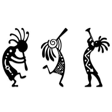 Imagem de Rajukit Arte de parede de metal Kokopelli – Decoração de parede Kokopelli Decoração de parede sudoeste para uso interno e externo (conjunto de 3, preto) Modelo B