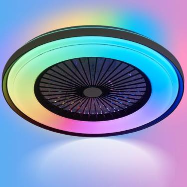 Imagem de Ventilador de teto sem lâmina de 61 cm com luz RGB e controle remoto, ventiladores de teto de LED inteligentes com Alexa/Google Assistant/Tuya APP, ventilador de teto de perfil baixo com luz regulável