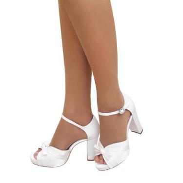 Imagem de Sandália Noiva Branca Cetim Meia Pata Salto Alto Grosso - Duani, Branc