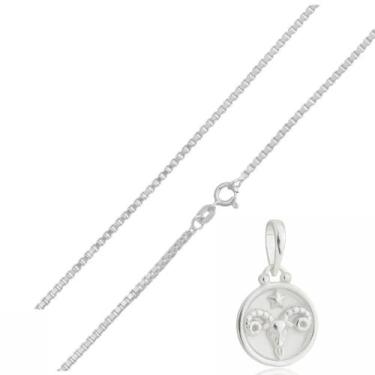 Imagem de Corrente Veneziana 60 Cm Pingente Signo Áries Prata 925 Kl - Juniorjoi