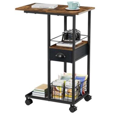 Imagem de Mesa lateral de sofá Sonyabecca em forma de C com gaveta e armazenamen