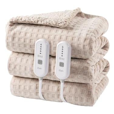 Imagem de Dowin Cobertor elétrico Queen Size – Cobertor aquecido waffle com controle duplo, 5 níveis de aquecimento, 10 horas de desligamento automático, cobertor de lã de ovelha para cama, lavável na máquina