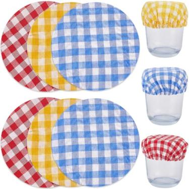 Imagem de CREATCABIN 6 peças 3 cores capas de pote de pano de queijo capas de tampa de pote grade reutilizável elástico assar pão tigela iniciante cesta de massa preservando tampas de boca para fermento