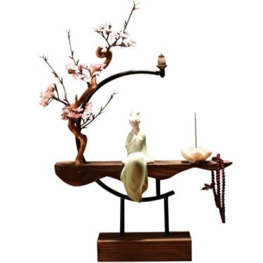 Imagem de Queimador de incenso com árvore de flor de pêssego Stick, Censer do suporte do backflow Decoração da casa do ornamento de aromaterapia para relaxamento, purificação, meditação, ioga,A