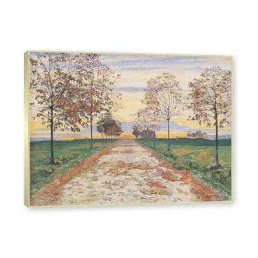 Imagem de Moldura champanhe. Imagem natureza em tela, (pôr-do-sol de outono) de Ferdinand Hodler, reprodução de quadros, quadro de arte de parede de tela para casa. 60x80cm