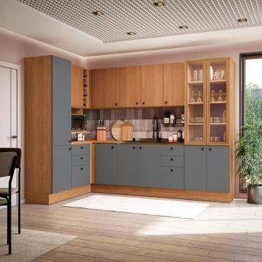 Imagem de Cozinha Modulada Pixel Kappesberg 100% Mdp Canela/cinza Sagrado/canela 456cm