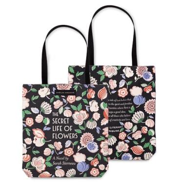 Imagem de AMÉLIN ARCHIVE Sacola feminina de lona, bolsa de livro de lona com bolso e alças de nylon (A vida secreta das flores)
